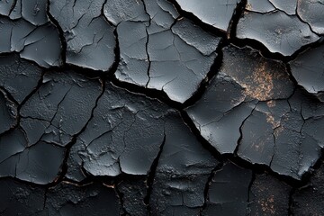 Poster - Close-up of Cracked Black Surface with Fine Details