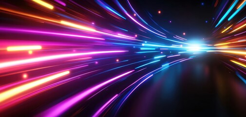 Aufkleber - Vibrant light trails creating a dynamic motion effect in dark background.