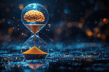 Aufkleber - A Human Brain Inside an Hourglass with a Glittering Background