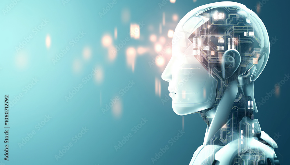 Futuristic image of a humanoid robot with integrated circuitry ...