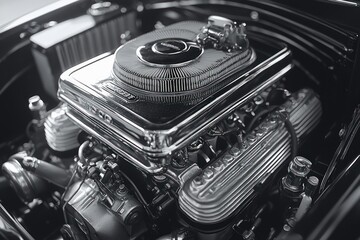 Poster - Close-up of a Vintage Car Engine with Air Filter