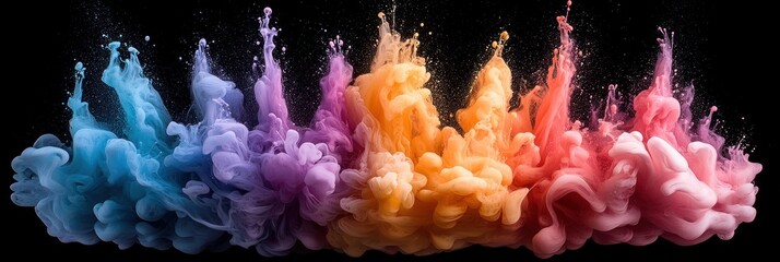 Aufkleber - Abstract Swirls of Blue, Purple, Orange, and Pink Ink in Water