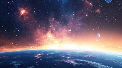 Wall Mural - space-themed background featuring a view of planets, stars, and galaxies with a glowing milky way st