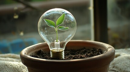 Aufkleber - A Plant Sprouting Inside a Lightbulb
