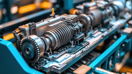 Poster - Close-up of a Complex Gear System in a Metal Machine