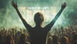 © Anastasiia - Dancing girl with raised hands enjoying a vibrant music festival performance