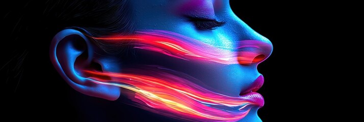 Aufkleber - Profile Portrait of a Woman with Neon and Colorful Lights