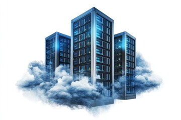 Poster - Server Racks Emerging from the Clouds, Representing Cloud Computing