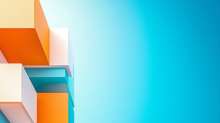 Poster - A vibrant abstract design featuring geometric shapes in bright colors against a smooth blue background, perfect for modern art.