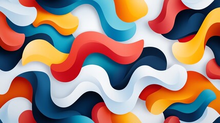 Poster - Vibrant abstract waves in orange, blue, red, and white create a dynamic and modern visual. Perfect for backgrounds and designs.