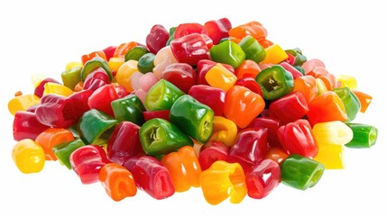 Wall Mural - Pile of colorful peppers in various shapes and sizes. The peppers are arranged in a way that they look like they are in a bowl. The colors of the peppers are red, yellow, green, and orange