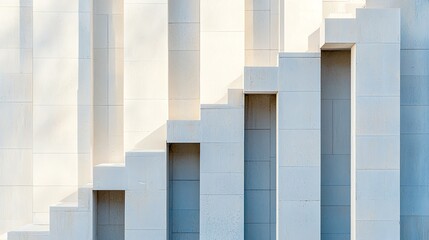 Poster - Abstract architectural detail showcasing stepped white blocks creating depth and dimension under natural light.