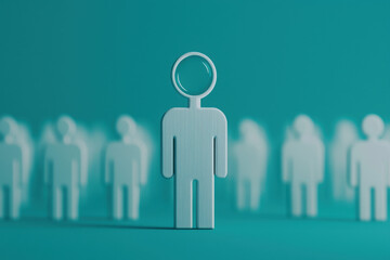 Poster - group of human icons with one highlighted by magnifying glass effect