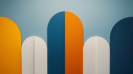 Poster - A vibrant abstract background featuring colorful arches in shades of blue, orange, and white, perfect for modern design projects.