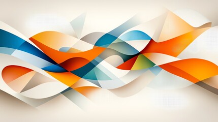 Poster - Vibrant abstract design featuring dynamic curves and shapes in blue, orange, and white, creating a modern and artistic feel.