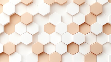 Poster - Contemporary hexagonal tiles in soft peach and white colors, perfect for modern interior design and aesthetic backgrounds.