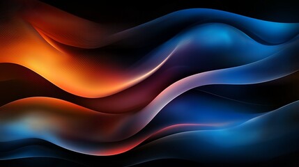 Poster - A vibrant and dynamic abstract design featuring flowing waves of orange and blue against a black backdrop, perfect for modern aesthetics.