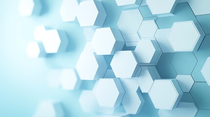 Poster - Abstract hexagonal pattern with a soft blue background, creating a modern and clean design, perfect for tech and science themes.