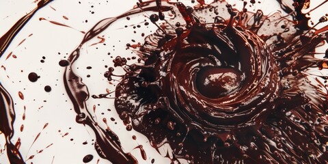 Wall Mural - Chocolate explosion is shown in a circular shape. Concept of excitement and energy, as the chocolate splatters outwards in a spiral pattern