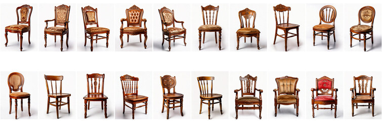 Poster - set of antique wooden chairs and armchairs, isolated