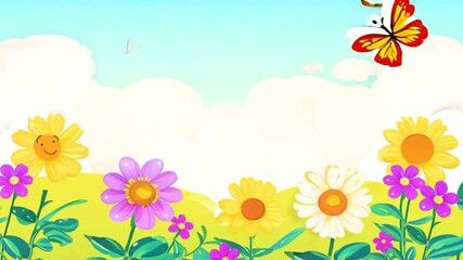 flowers blooming animation backdrop garden streamer loop video filled cartoon anime vtuber background / style flower pink nature plant spring summer beauty blossom bloom flora purple colours field fl