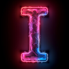 Poster - Neon Glowing Letter I Digital Art