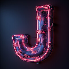 Poster - Pink Neon Letter J Glowing Sign Dark Background