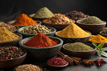 Vibrant Assortment of Spices and Herbs  generative ai