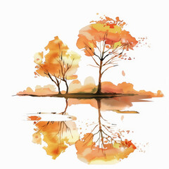 Wall Mural - Watercolor autumn landscape on a white background
