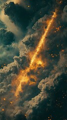 Wall Mural - fiery streak through dark and smoky clouds