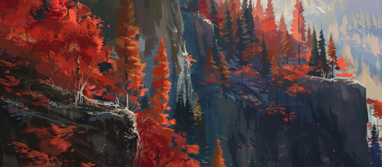 Wall Mural - Autumn forest in the mountains
