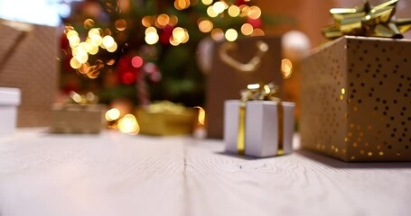 Wall Mural - christmas tree with decorations and gifts. winter holiday background