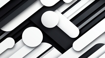 Poster - Modern abstract design featuring black and white geometric shapes, perfect for backgrounds or creative projects.