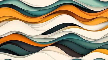 Poster - Colorful layered abstract waves design featuring warm and cool tones creating a dynamic visual experience for modern art projects.