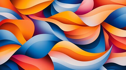 Poster - Vibrant abstract waves in orange, blue, and pink create a dynamic background, ideal for modern design projects or artistic displays.