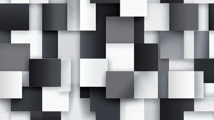 Poster - A modern abstract pattern featuring overlapping squares in black, white, and gray tones, perfect for contemporary design projects.