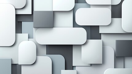 Poster - A modern abstract composition featuring layered geometric shapes in soft shades of gray and white, creating a minimalist aesthetic.