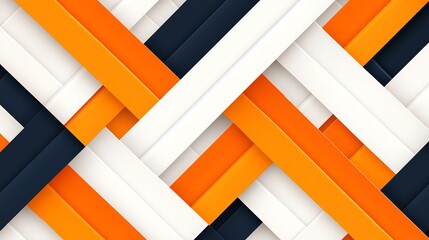 Poster - A vibrant abstract pattern of woven strips in orange, white, and navy blue. Perfect for backgrounds and modern design projects.