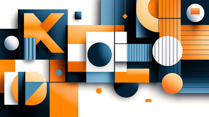 Poster - Vibrant abstract composition featuring geometric shapes in blue, orange, and white. Perfect for modern design projects and backgrounds.