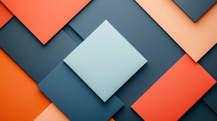 Poster - Colorful geometric patterns formed by overlapping rectangles and squares in vibrant shades of blue, orange, and peach.