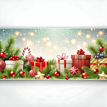 horizontal christmas banner with presents