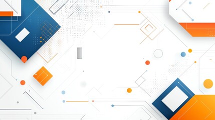 Poster - Abstract geometric background featuring blue and orange shapes, lines, and patterns, ideal for technology and design themes.