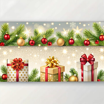 horizontal christmas banner with presents