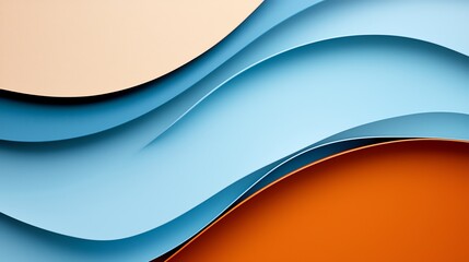 Poster - Elegant abstract background featuring layered waves of soft colors in blue, orange, and cream. Perfect for modern designs.