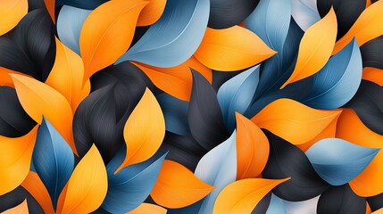 Poster - A vibrant abstract pattern of colorful leaves in orange, blue, and black, perfect for backgrounds and creative design projects.