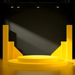 3D rendering image illustration of empty space podium display for product mockup natural background