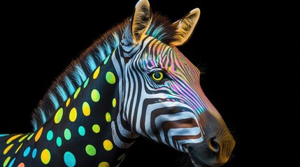 Poster - A clear shot of a zebra's face and stripes against a dark background, great for use in animal-themed designs or as a unique accent image