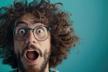 Poster - A person with curly hair and glasses making a comedic expression
