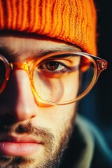 Poster - A close-up shot of a person wearing glasses and a hat, suitable for illustrations or designs where a unique character is needed