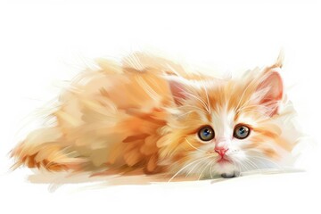 Aufkleber - A domestic cat is lying down on a clean white surface, relaxing and calm